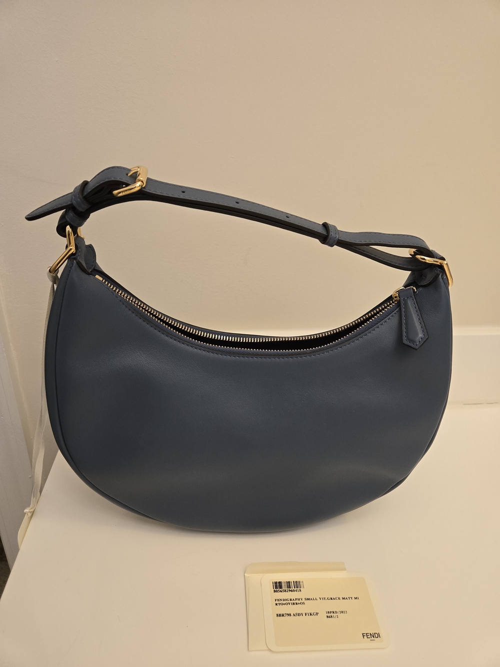Fendi Blue Crescent Leather Shoulder Bag
